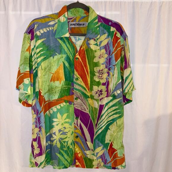 Jams World Vintage Shirt Mens Medium Floral Hawaiian Aloha Short Sleeve EUC